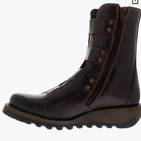 NEW Fly London Biker Three Buckle Leather Side Zip Boot Sz 37 6.5 - 7 US NIB - Picture 9 of 16